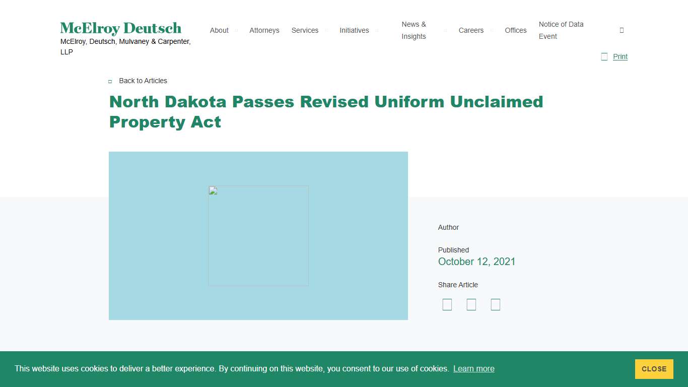 North Dakota Passes Revised Uniform Unclaimed Property Act McElroy Deutsch